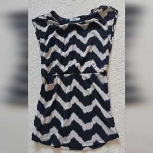 🌈 Revolution Rickis Tan Black Chevron Zig Zag Elastic Waist Mini Cocktail Dress